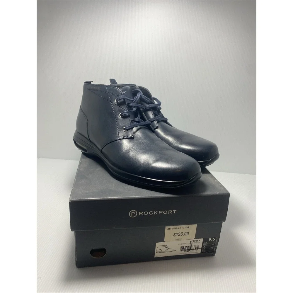 Rockport Men's Chukka Dustin Leather Dress Boots Indigo Waterproof  Sz 9.5 02